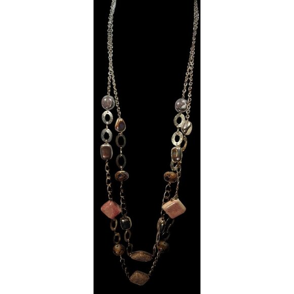 Retro Chunky Ceramic Glass And Metal Layered Necklace - Picture 5 of 8